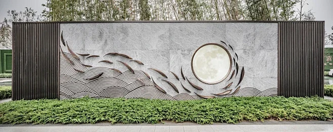 庭院中式建筑背景墙图片下载