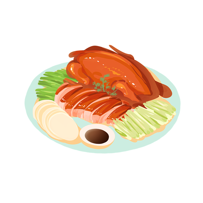 原创手绘北京烤鸭特色美食插画素材