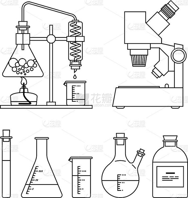 化学玻璃器皿图标集。