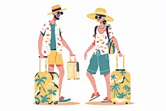 扁平风旅游手绘简约插画