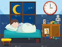 男孩,卧室,夜晚,房屋,图像,舒服,家具,小的,自动的,睡觉
