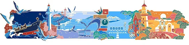 烟台威海景点图案 中国