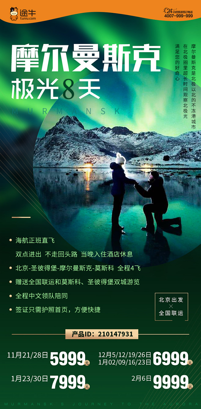 途牛摩尓曼斯克极光旅游海报