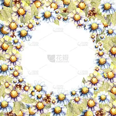 背景和框架与阳光向日葵和雏菊花和碑文的地方。手绘水彩插图设计的名片，婚礼，模板，请柬，祝贺。