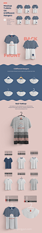 挂在6种不同衣架的短袖T恤正方面贴图展示样机 T-shirts Mockup :  