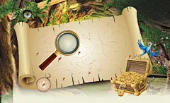 创意寻宝奇兵背景素材jpg背景图_新图网 https://ixintu.com 放大镜 丛林 地图 旅游宣传 金子 旅游海报 广告背景 矢量 背景素材