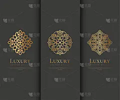 一套金色的曼荼罗。可用于珠宝、美容、时尚等行业。伟大的标志，字母组合，邀请，传单，菜单，小册子，背景