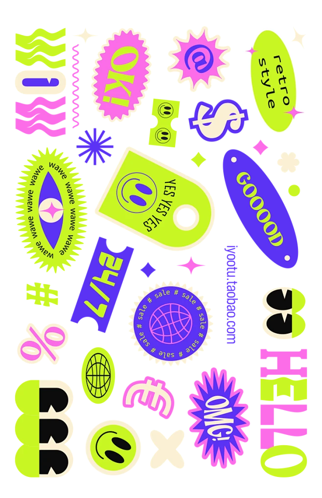 复古y2k标签贴图贴纸卡通可爱