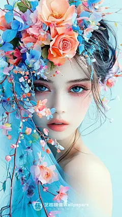 手机壁纸#D474丨粉蓝色系清凉夏日少女II - 小红书