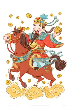 财神爷骑马驾到马年插画