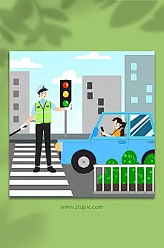 扁平可爱手绘交警人物交通插画