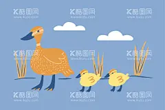 鸭妈妈带小鸭子  - 源文件下载【酷图网】鸭妈妈,小鸭子,卡通,小动物,家禽