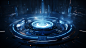 futuristic tech circle in the center of the dark space, in the style of uhd image, blueprint, tilt shift --ar 16:9 
