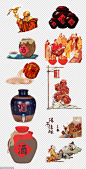 源文件-酒坛 陈年佳酿 复古插画 和尚 葫芦 PNG免扣设计素材
