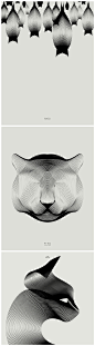 意大利平面设计师Andrea Minini用优美的单色曲线线条创作了一组可爱生动的动物图案。图案通过线条的层层堆叠及疏密变化勾勒出动物的轮廓，形成一种极其简约抽象的风格。 ​​​​