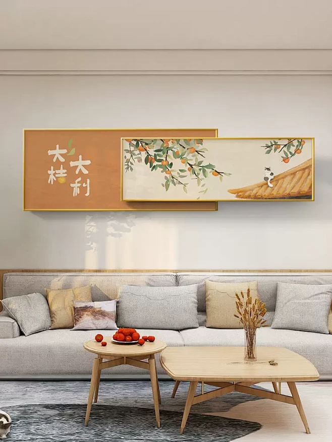 新中式客厅装饰画柿柿如意国风沙发背景墙挂画简约大气叠加壁画-tmall.com天猫图片_中式图片素材-花瓣网
