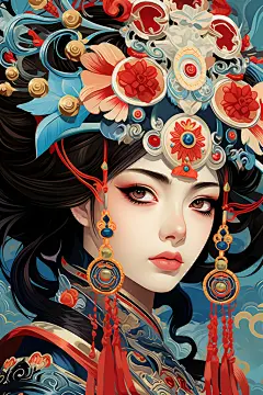 花旦脸谱插画绘画