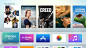 苹果电视主屏幕显示热门电影和应用程序图标网格