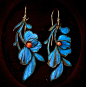 19th Century Chinese Kingfisher Feather & Coral Earrings