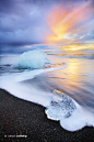 Sunrise, Jokulsarlon beach, South Coast, Iceland by Jarrod Castaing