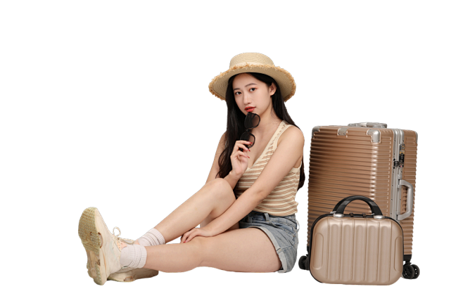 夏季旅游出游行李箱少女人物免抠元素