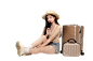 夏季旅游出游行李箱少女人物免抠元素