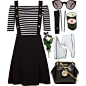 A fashion look from August 2014 featuring off the shoulder tops, white shoes and black handbags. Browse and shop related looks.