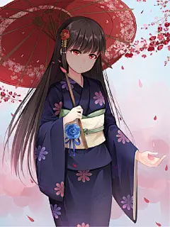 鲤鱼，泡泡，侧脸和服少女，高清2K手机壁纸图片