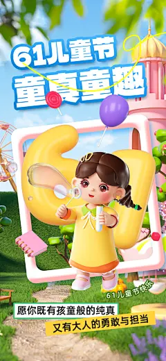 六一儿童节派对童年梦想游戏宣传海报