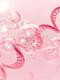 3D transparent bubbles with DNA and cell structures inside, pink background with a pink color theme, soft lighting, closeup shot providing clear details, minimalist style in the style of futuristic feel. --ar 3:4 --v 6.0
