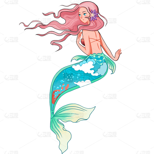 手绘-清新美人鱼人物插画贴纸9