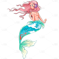 手绘-清新美人鱼人物插画贴纸9