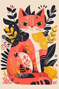 可爱猫咪动植物插画素材