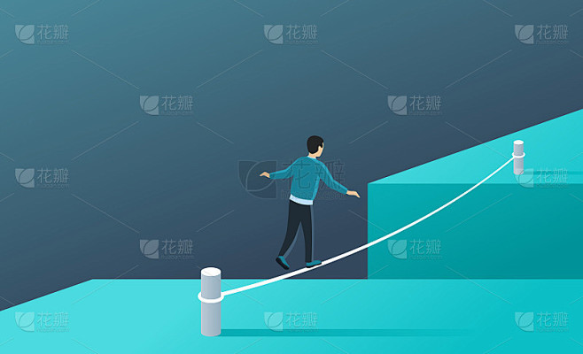 男人像走钢丝的人一样走过缝隙
