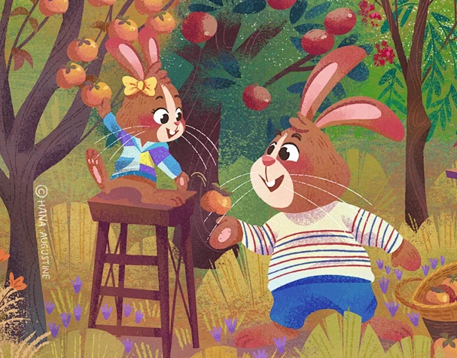 Little bunny and her dad图片_小插画图片素材-花瓣网