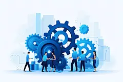 齿轮转动工作效率企业精神扁平风插画