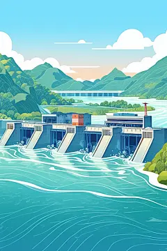 水库水坝风景插画