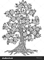 Doodle Blossom Tree. Coloring Book For Adult Meditation. Raster Copy Stock Photo…
