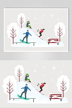滑雪生活场景矢量素材
