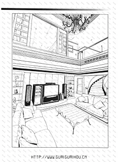 黑白线稿 漫画场景jpg (256)