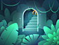 The Portal scene atmospheric ivy vines light magic portal climb person stairs woods forest nature plants affinity design blue green illustration ixdbelfast