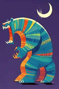 老虎和植物手绘图片