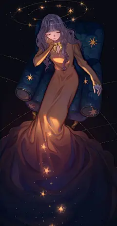 星空海浪点缀的梦幻少女插画，犹如精灵般的少女感十足 : 星空海浪点缀的梦幻少女插画，犹如精灵般的少女感十足
