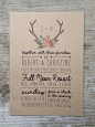 (1) Rustic Wedding Invitation ~ Floral Antlers, Digital or Printed