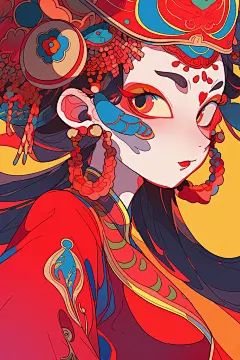 国潮戏曲女孩人物形象插画