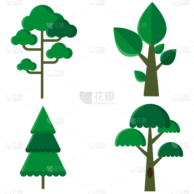 绿色小清新树木插画元素