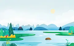 自然风景扁平JPG卡通山川河流插画扁平河流插画