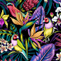 Stand Out - tropical floral pattern : A wild tropical pattern created digitally in full color for a sports fashion brand.