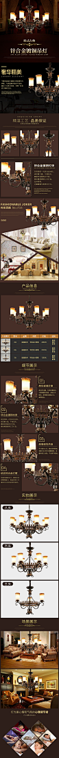 锌合金镀铜吊灯详情页