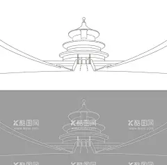极简建筑  - 源文件下载【酷图网】天坛,古建筑,矢量,标志,建筑,极简,图形,线条,对称,可编辑,AI,